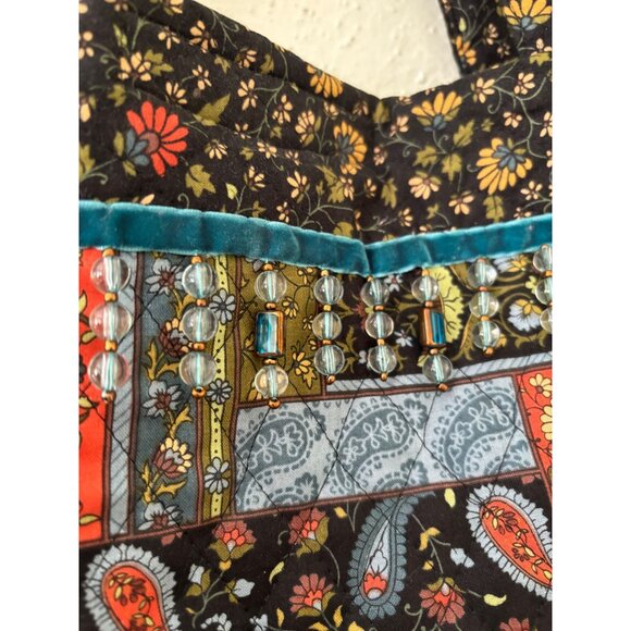 Handcrafted Boho Patchwork Tote Bag With Floral & Paisley Patterns Beaded Trim - Picture 11 of 14